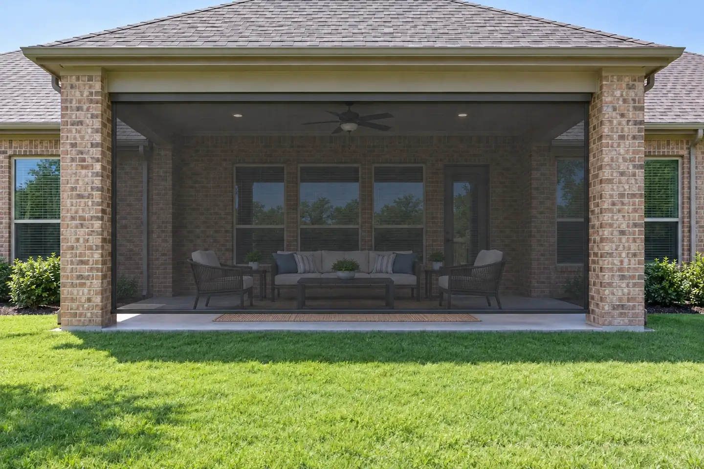 Patio before and after motorized screens are installed - after
